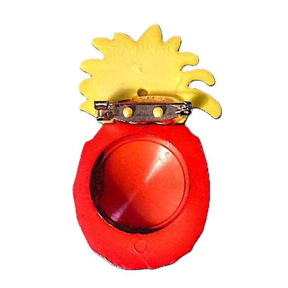 VINTAGE Bright Red & Yellow Acrylic PINEAPPLE 2.75" Tropical Fashion Pin/Brooch - Picture 2 of 5